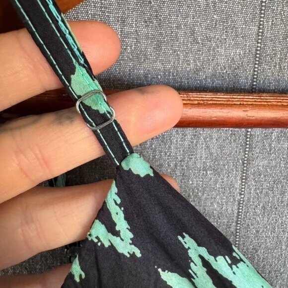 Vintage Y2k Gypsy 05 100% Silk Black Green Tribal Print Maxi Sun Dress Size S - Picture 6 of 12